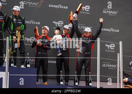 28 LAFARGUE Paul (fra), CHATIN Paul-Loup (fra), HORR Laurents (ger), Idec Sport, Oreca Gibson 07 - Gibson, podium portrait during the 4 Hours of Barcelona 2023, 1st round of the 2023 European Le Mans Series on the Circuit de Barcelona-Catalunya from April 21 to 23, 2023 in Montmelo, Spain - Photo: Xavi Bonilla/DPPI/LiveMedia Stock Photo