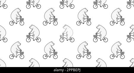 Bear seamless pattern vector Polar Bear riding bicycle isolated wallpaper background Stock Vector