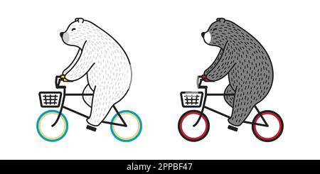 Bear vector Polar Bear ride bicycle cycling doodle illustration character cartoon Stock Vector