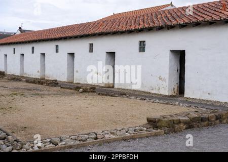 Reconstructed accommodation or barracks at Arbeia Roman Fort, South Shields, South Tyneside, UK Stock Photo