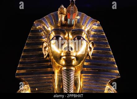 Golden funerary mask of King Tutankhamun, copy Stock Photo