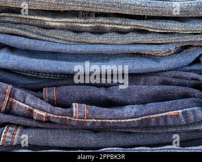 A stack of jeans. Close up. Stock Photo