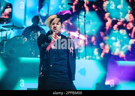 Zurich, Switzerland. 22nd Apr, 2023. The German electronicore band Electric Callboy performs a live concert at The Hall in Zürich. Here vocalist Kevin Ratajczak is seen live on stage. (Photo Credit: Gonzales Photo/Alamy Live News Stock Photo