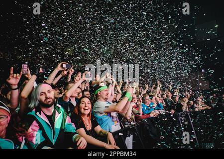 Zurich, Switzerland. 22nd Apr, 2023. Concert goers attend a live concert with the German electronicore band Electric Callboy at The Hall in Zürich. (Photo Credit: Gonzales Photo/Alamy Live News Stock Photo