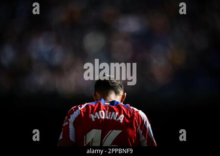 Bercelona, Spain. 23rd Apr, 2023. Molina (Atletico de Madrid) during a La Liga Santander match between FC Barcelona and Atletico de Madrid at Spotify Camp Nou, in Barcelona, Spain on April 23, 2023. (Photo/Felipe Mondino) Credit: Independent Photo Agency/Alamy Live News Stock Photo