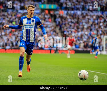 London, UK. 23rd Apr, 2023. Solly March #7 of Brighton & Hove Albion during the Emirates FA Cup Semi-Final match Brighton and Hove Albion vs Manchester United at Wembley Stadium, London, United Kingdom, 23rd April 2023 (Photo by Conor Molloy/News Images) in London, United Kingdom on 4/23/2023. (Photo by Conor Molloy/News Images/Sipa USA) Credit: Sipa USA/Alamy Live News Stock Photo