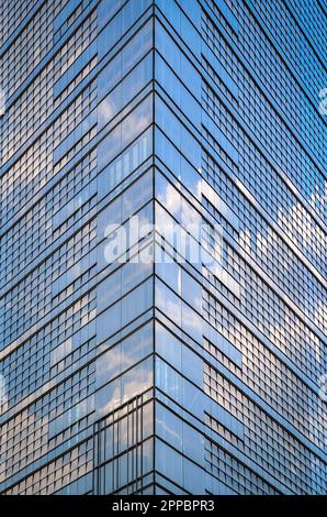 Interesting concept for a background made of glass detail of modern architecture. Corner of the skyscraper in Berlin, Germany. Stock Photo