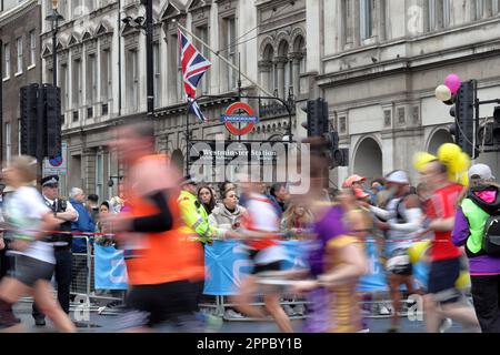 London, UK - April 23, 2023: runners  at London Marathon 2023, motion blur Stock Photo