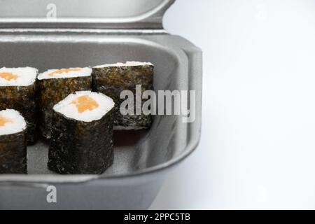 Plastic Food Container with Sushi from Restaurant on Isolated