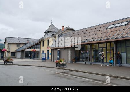 Saint-Gervais - Le Fayet railway station for the Tramway du Mont Blanc, who reach the Nid d'Aigle  at the  Bionnassay glacier, Rhone -Alpes, Chamonix Stock Photo