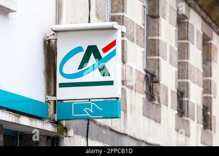 Huelgoat, France - April, 20 2023: Sign of Crédit Agricole, a French international banking group and the world's largest cooperative financial institu Stock Photo