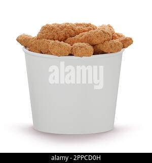 Bucket full of fried chicken Isolated on a white background  high quality details - 3D rendering Stock Photo