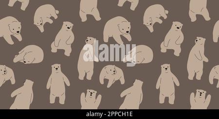 Bear seamless pattern vector polar bear isolated teddy wallpaper background brown Stock Vector