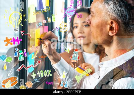 Team of happy people work together as teamwork and partner Stock Photo