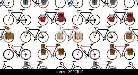 bicycle Seamless Pattern vector cycling isolated wallpaper vintage touring bicycle background Stock Vector