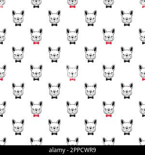 dog seamless french bulldog vector pattern isolated bow tie wallpaper background doodle black Stock Vector