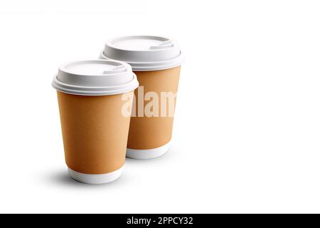 Two takeaway coffee cups . Isolated on white background Stock Photo