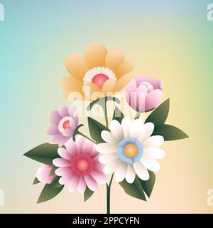 Bouquet of flowers on a gradient background Delicate vector Stock Vector