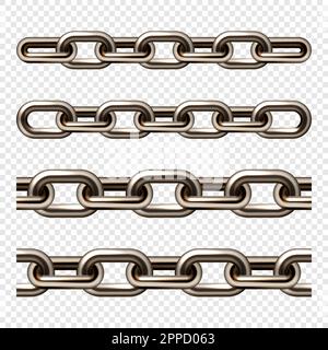 Realistic brown metal chain with old rusty links isolated on white