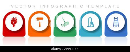 House services icon set, flat design miscellaneous colorful icons such as plug, paint roller, broom, vacuum cleaner and ladder for webdesign and mobil Stock Vector
