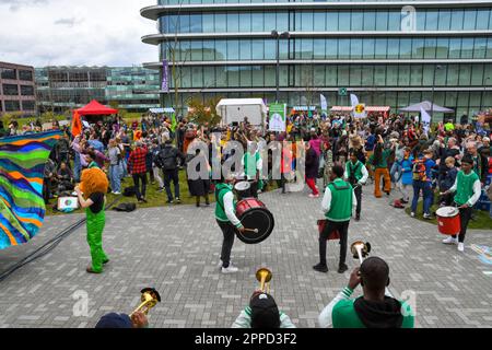 Amsterdam,The Netherlands. 23rd April 2023.The day before a shareholder meeting, a few hundred people protested peacefully against the investments in fossil fuels at the head office of the Dutch ING bank. Stock Photo