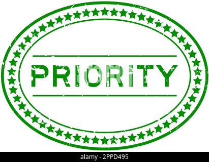 Grunge green priority word oval rubber seal stamp on white background Stock Vector