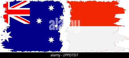 Indonesia and Australia grunge flags connection, vector Stock Vector