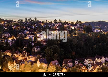 Germany, Baden-Wurttemberg, Stuttgart, Hillside villas at dusk Stock Photo