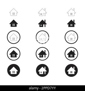 Simple Set of Home Icon. Home Icon without door. Home Icon with door. User Icon with circle. Flat Home Icon. Stock Vector