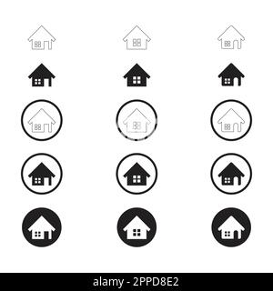 Simple Set of Home Icon. Home Icon without door. Home Icon with door. User Icon with circle. Flat Home Icon. Stock Vector