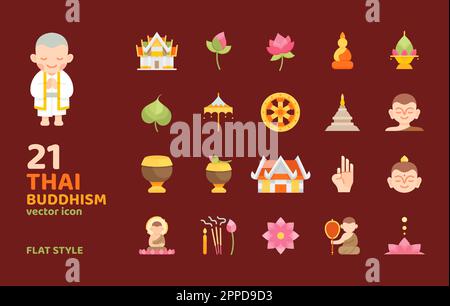 thai buddhism flat icon style vector illustration for decoration,printing,logo,web,app,element,poster,document,etc Stock Vector