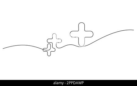 plus one line drawing in positive thinking and business growth vector illustration Stock Vector