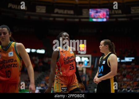 Valencia, Spain. 23rd Apr, 2023. Awa Fam of Valencia Basket in action during the Play off quarterfinals of Liga Endesa on april 23, 2023 at Pavilion Fuente de San Luis (Valencia, Play off quarterfinals of Liga Endesa on april 23, 2023). Valencia Basket 77:35 Movistar Estudiantes (Photo by Vicente Vidal Fernandez/Sipa USA) Credit: Sipa USA/Alamy Live News Stock Photo