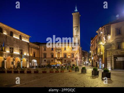 Italy, Lazio, Viterbo, Empty Piazza del Plebiscito at night Stock Photo