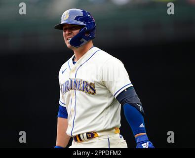 Seattle Mariners' Ty France reacts after striking out against the St. Louis  Cardinals during a baseball game, Saturday, April 22, 2023, in Seattle. (AP  Photo/John Froschauer Stock Photo - Alamy