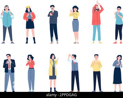 People clapping, employee man clap. Various casual flat women and men applause hands. Positive office team or person, recent vector characters Stock Vector