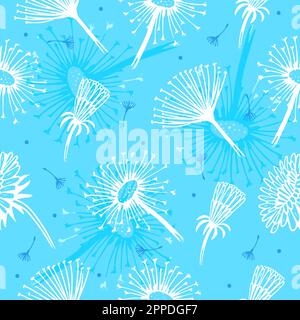 Sketch dandelion seamless pattern. Pollen on wind, dandelions blossom fabric print. Summer flowers, nature floral seeds neoteric vector background Stock Vector