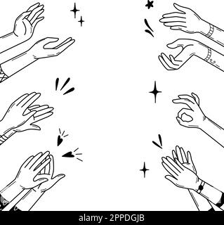 Doodle hands applause, fans or audience clapping. Abstract happy support, victory or winner vector background Stock Vector