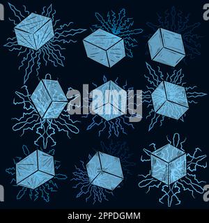 set of ice cubes on snowflakes. Vector crystals. Stock Vector