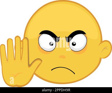 vector illustration emoticon of yellow cartoon character face with a hand gesture saying no Stock Vector