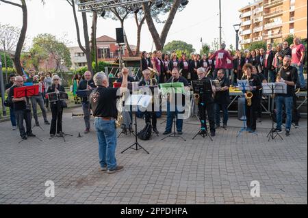 April 22, 2023, Rome, Italy, Italy: On 22/4/2023, with a week's delay due to bad weather, the Roundup of the Quadraro on 17 April 1944 by German troops was commemorated with a procession that crossed some streets in the neighborhood, who called it 'The Nest of Wasps'. ''The procession recalls what happened in view of the Liberation and to reaffirm the anti-fascist, democratic and republican values ??that are valid all over the world'', explained the president of the VII Municipality Francesco Laddaga. Fabrizio De Sanctis provincial secretary of the National Partisan Association of Rome added i Stock Photo