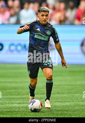 ATLANTA, GA – APRIL 23: Atlanta midfielder Thiago Almada (23) during the US  Open Cup match between Memphis 901 FC and Atlanta United FC on April 26th,  2023 at Fifth Third Bank