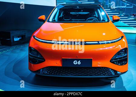 XPeng G6 electric SUV on display at the 2023 Shanghai Auto Show. Stock Photo