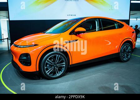 XPeng G6 electric SUV on display at the 2023 Shanghai Auto Show. Stock Photo