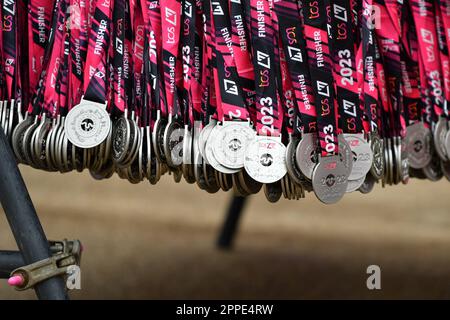 London, UK. 23rd Apr, 2023. TCS 2023 London Marathon; Medals ready for all of the finishers Credit: Action Plus Sports/Alamy Live News Stock Photo