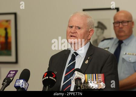 Sydney, Australia. 24th April 2023. The NSW Police Force have launched a high-visibility policing operation ahead of Anzac Day, one of the nation’s most important occasions. Operation Commander, Assistant Commissioner Scott Whyte, was joined by Minister for Veterans, David Harris, RSL NSW President, Ray James, and Transport for NSW Acting Chief Operations officer Mark Hutchings, to launch Operation Anzac Day 2023 at 12pm today (Monday 24 April 2023). Pictured: Mr Ray James OAM, RSL NSW President. Credit: Richard Milnes/Alamy Live News Stock Photo