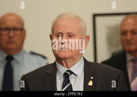 Sydney, Australia. 24th April 2023. The NSW Police Force have launched a high-visibility policing operation ahead of Anzac Day, one of the nation’s most important occasions. Operation Commander, Assistant Commissioner Scott Whyte, was joined by Minister for Veterans, David Harris, RSL NSW President, Ray James, and Transport for NSW Acting Chief Operations officer Mark Hutchings, to launch Operation Anzac Day 2023 at 12pm today (Monday 24 April 2023). Pictured: Mr Ray James OAM, RSL NSW President. Credit: Richard Milnes/Alamy Live News Stock Photo