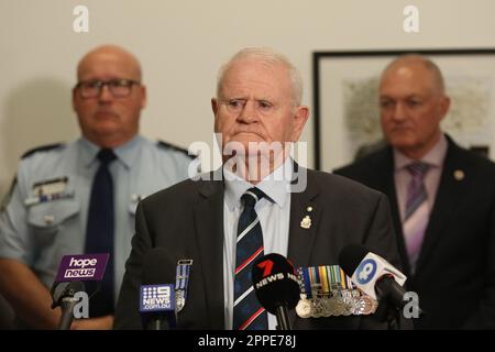 Sydney, Australia. 24th April 2023. The NSW Police Force have launched a high-visibility policing operation ahead of Anzac Day, one of the nation’s most important occasions. Operation Commander, Assistant Commissioner Scott Whyte, was joined by Minister for Veterans, David Harris, RSL NSW President, Ray James, and Transport for NSW Acting Chief Operations officer Mark Hutchings, to launch Operation Anzac Day 2023 at 12pm today (Monday 24 April 2023). Pictured: Mr Ray James OAM, RSL NSW President. Credit: Richard Milnes/Alamy Live News Stock Photo