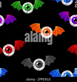 Red Flying Eyeball, Vector Illustration of flying human eyeball with bat or dragon wings Stock Vector