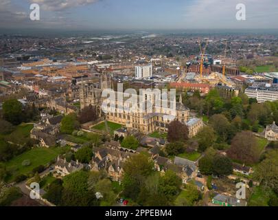 Aerial view of Peterborough Cathedral and city, Peterborough ...